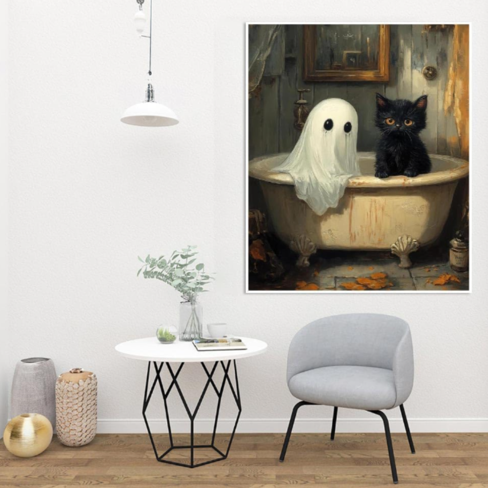 Halloween Ghost And Cat Paint By Numbers Canvas Kit For Home Decor