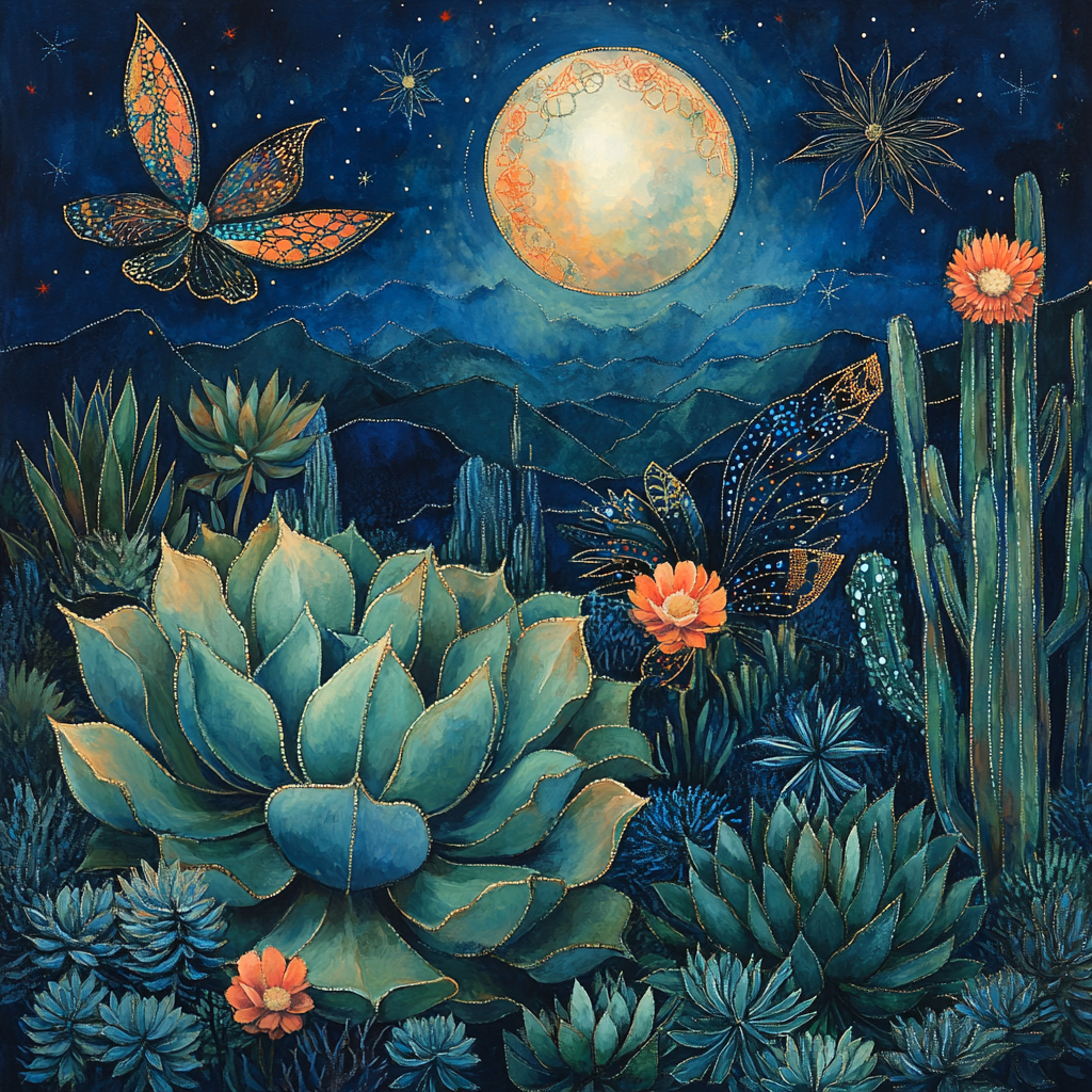 Frida Kahlo Inspired Moonlit Botanical Allegory Paint by numbers art