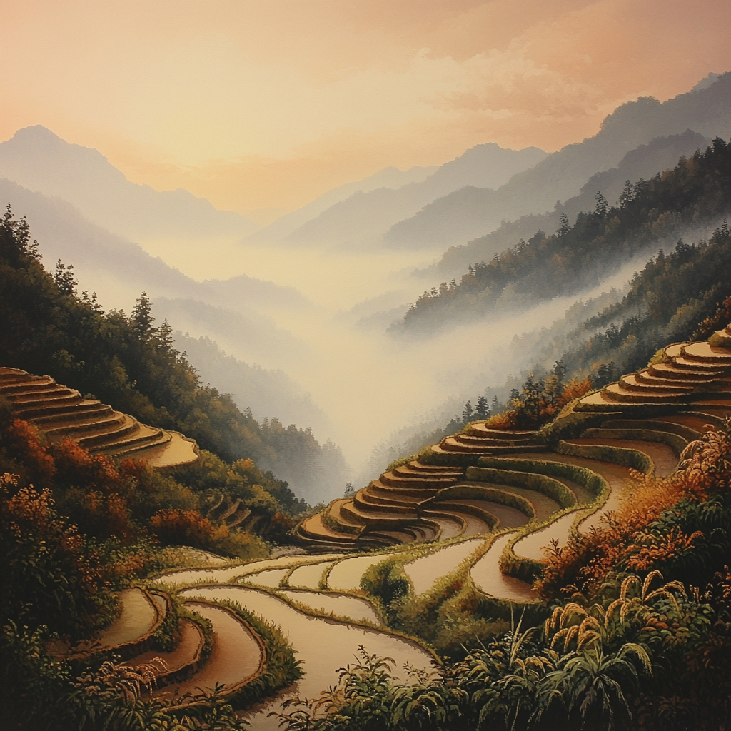 Hiroshige Inspired Autumn Terrace Twilight Paint by numbers art