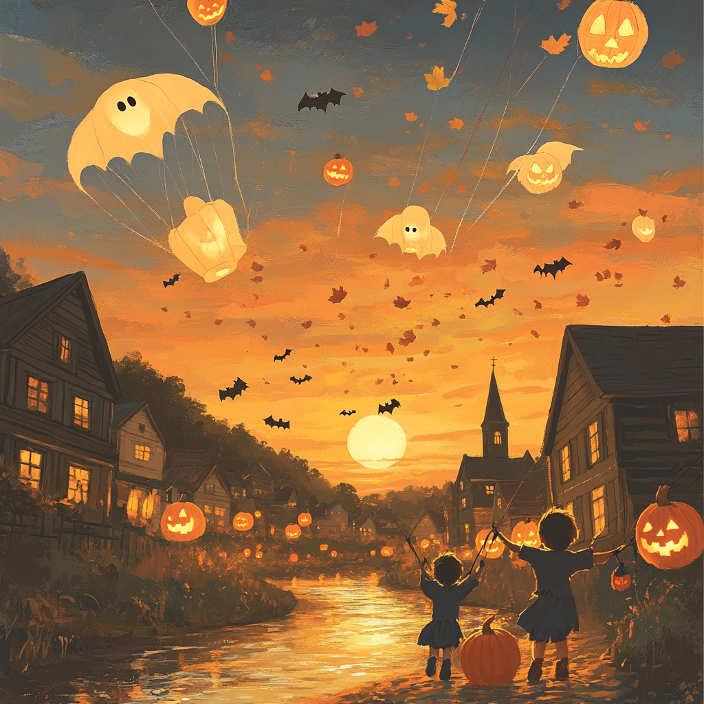 Halloween Lantern Kite Fleet Over Hollow Town Paint by numbers art