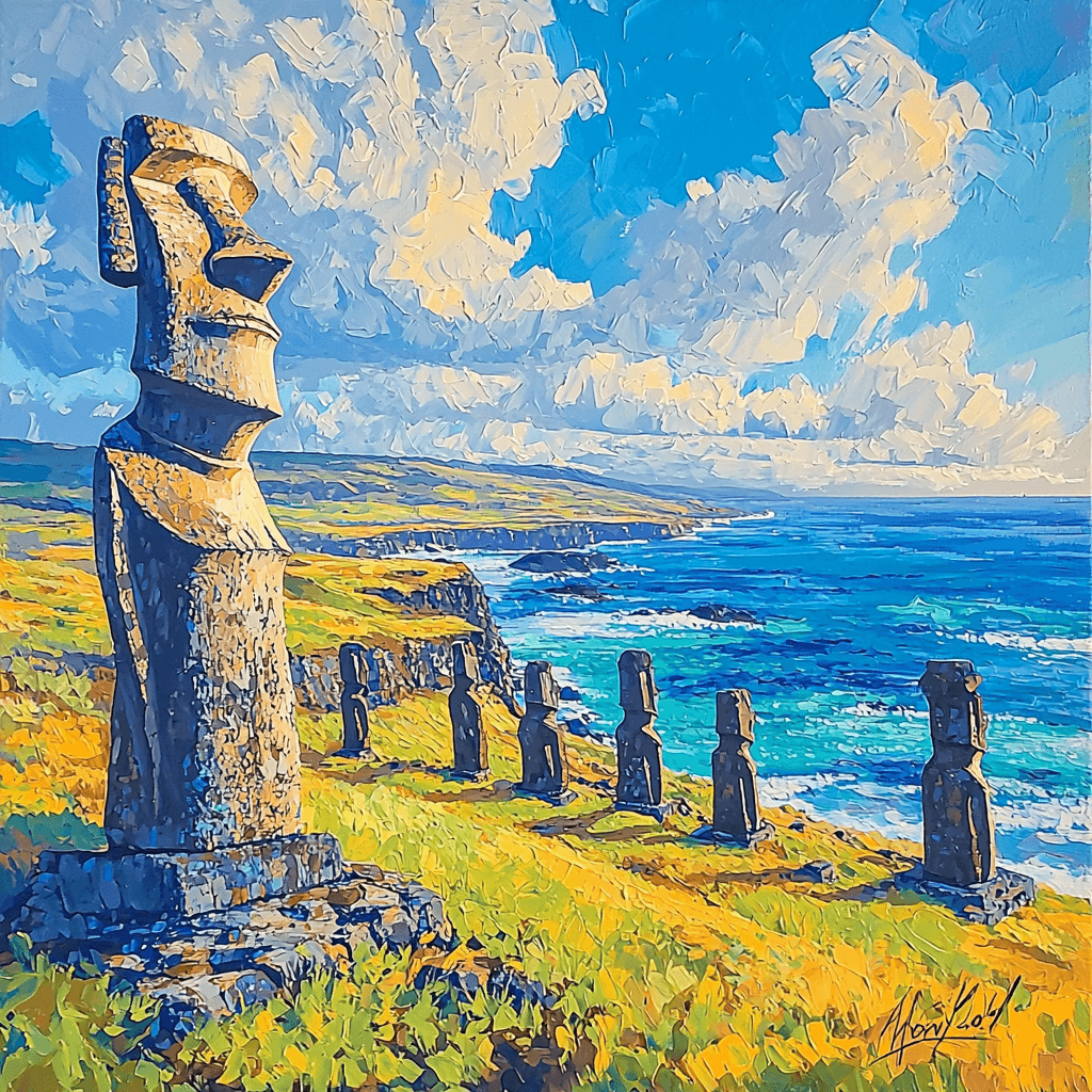 Moai Statues Of Easter Island - Chile Paint By Numbers Kits