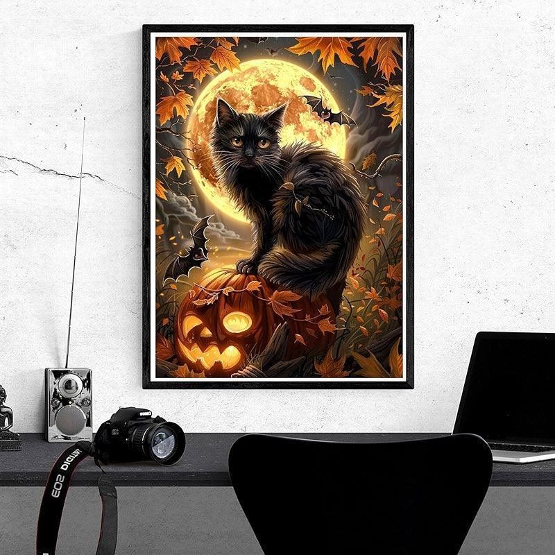 Diamond Art Kits For Halloween With Black Cat Design