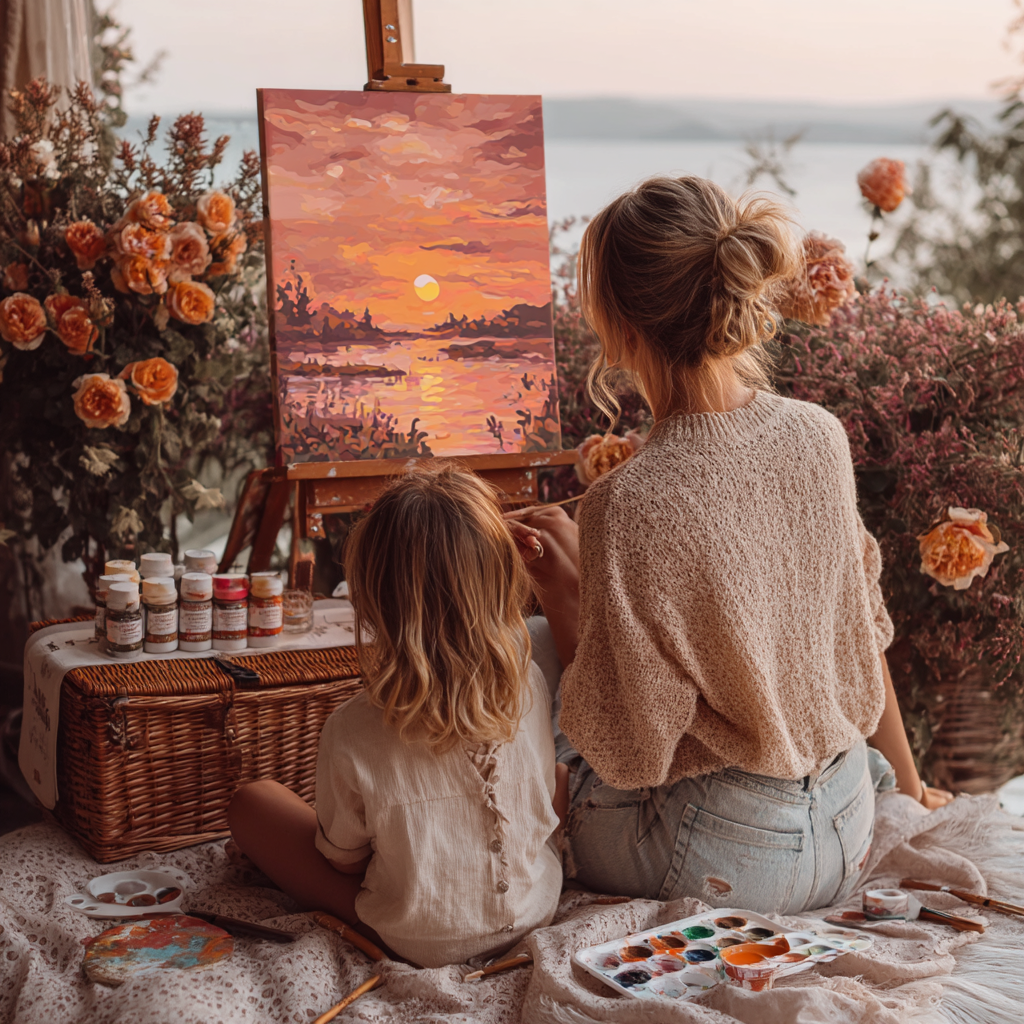 Sunset Picnic With Mom Number Painting