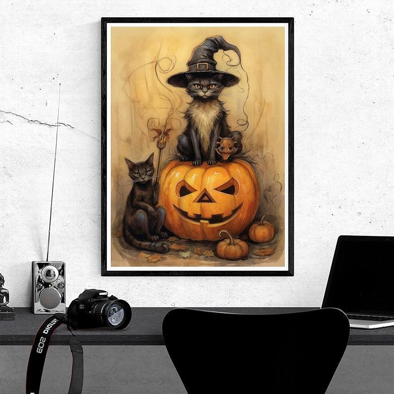5D Diamond Art Kit Black Cat Pumpkin