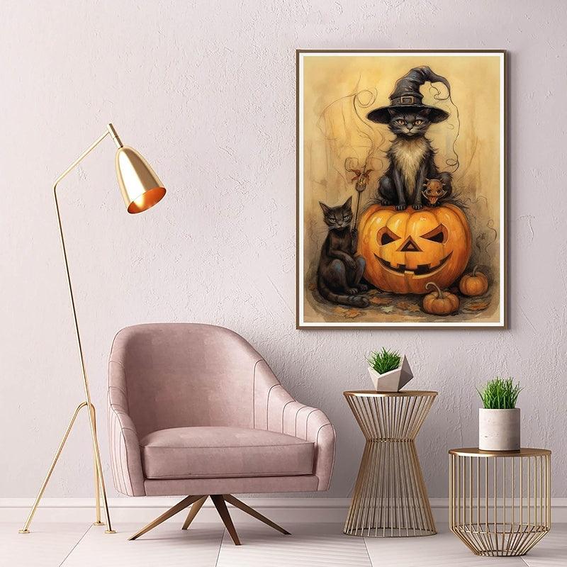 5D Diamond Art Kit Black Cat Pumpkin