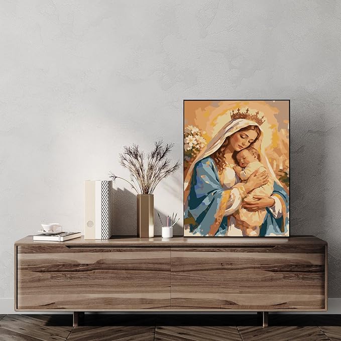 Paint by Numbers Kit for Adults Beginner, Madonna and Child Theme, Home Wall Art Decor