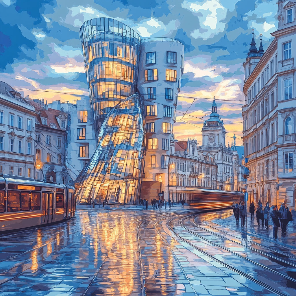 Dancing House Mirrored Facade Prague Czech Republic DIY paint by numbers