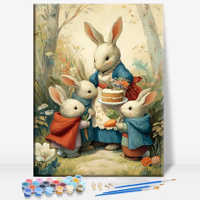 Rabbit Mothers Day Framed Canvas DIY Paint by Numbers Kit 
