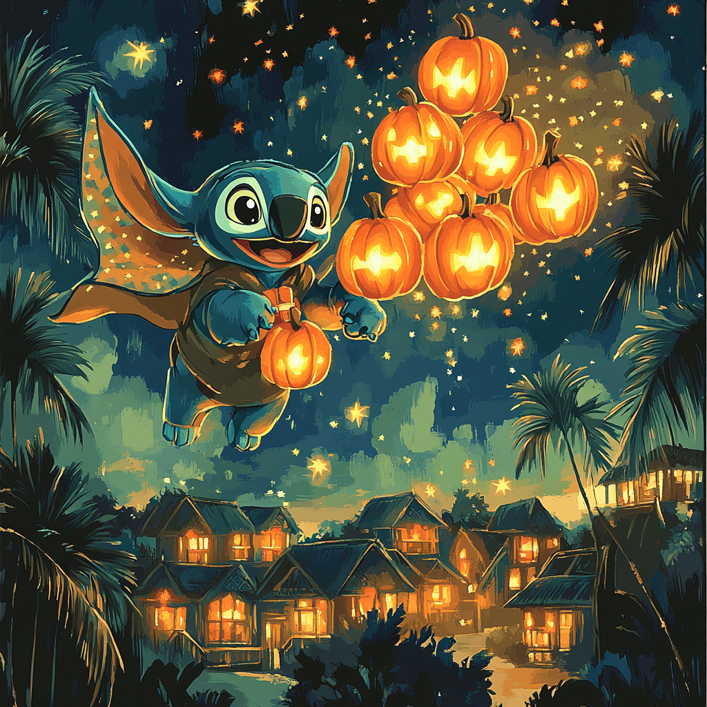  Midnight Lantern Flight With Stitch paint by color