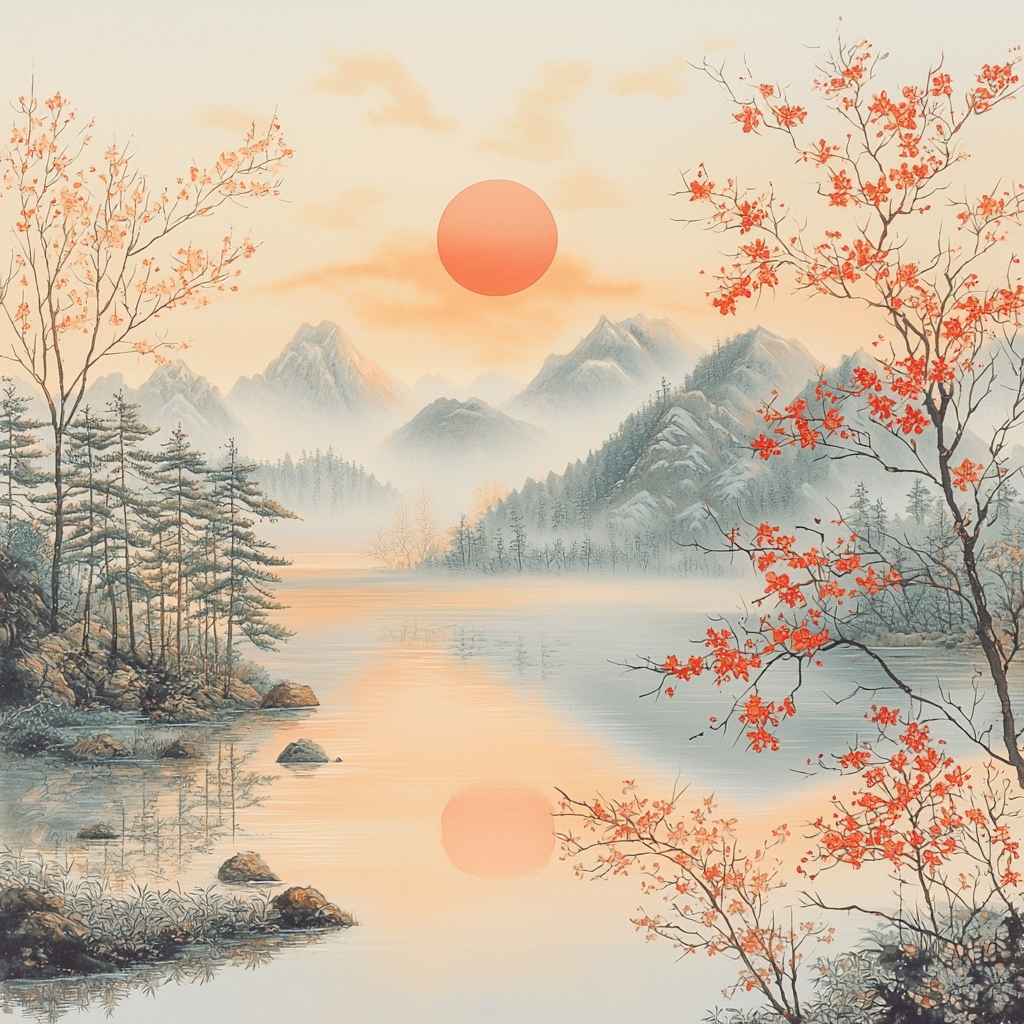 Zhao Mengfu Inspired Journey Into Stillness Number Painting