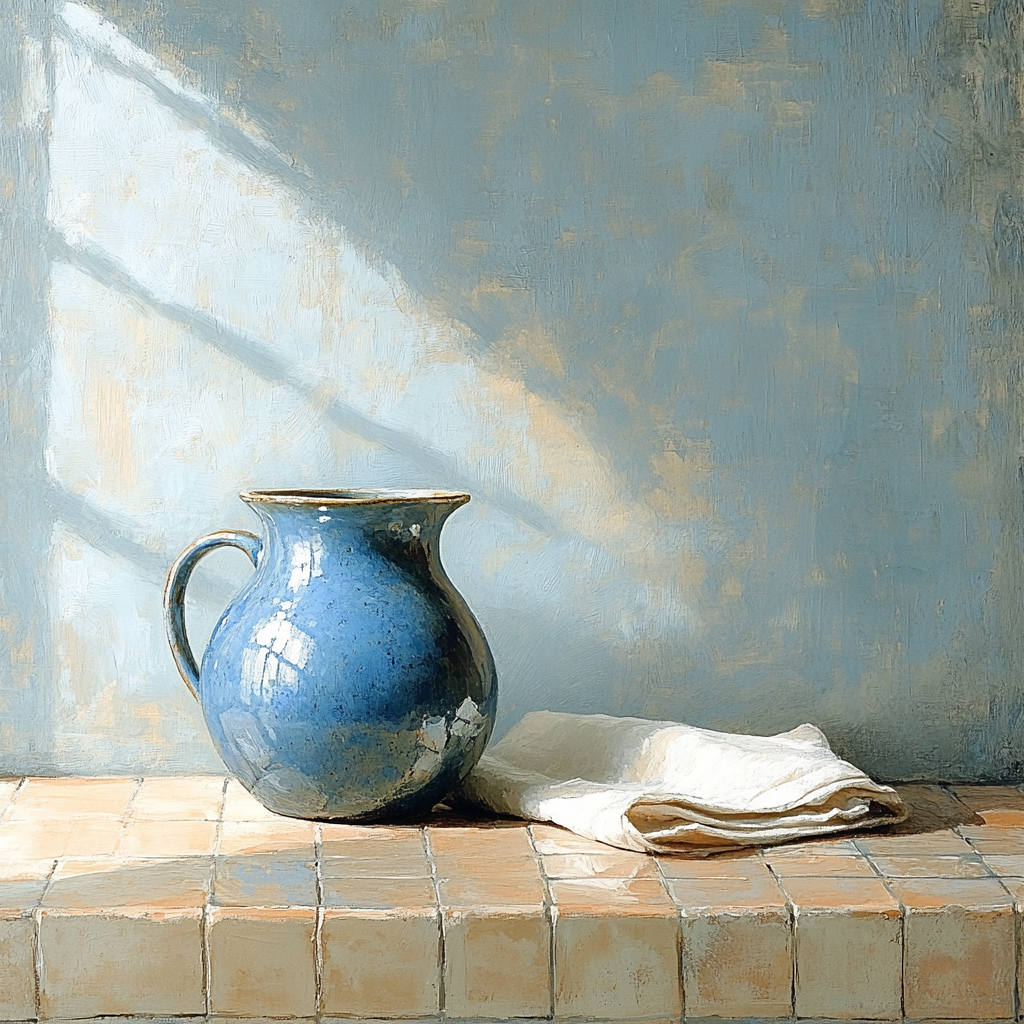 Johannes Vermeer Inspired Blue Jug On Tiled Table Paint by numbers kits