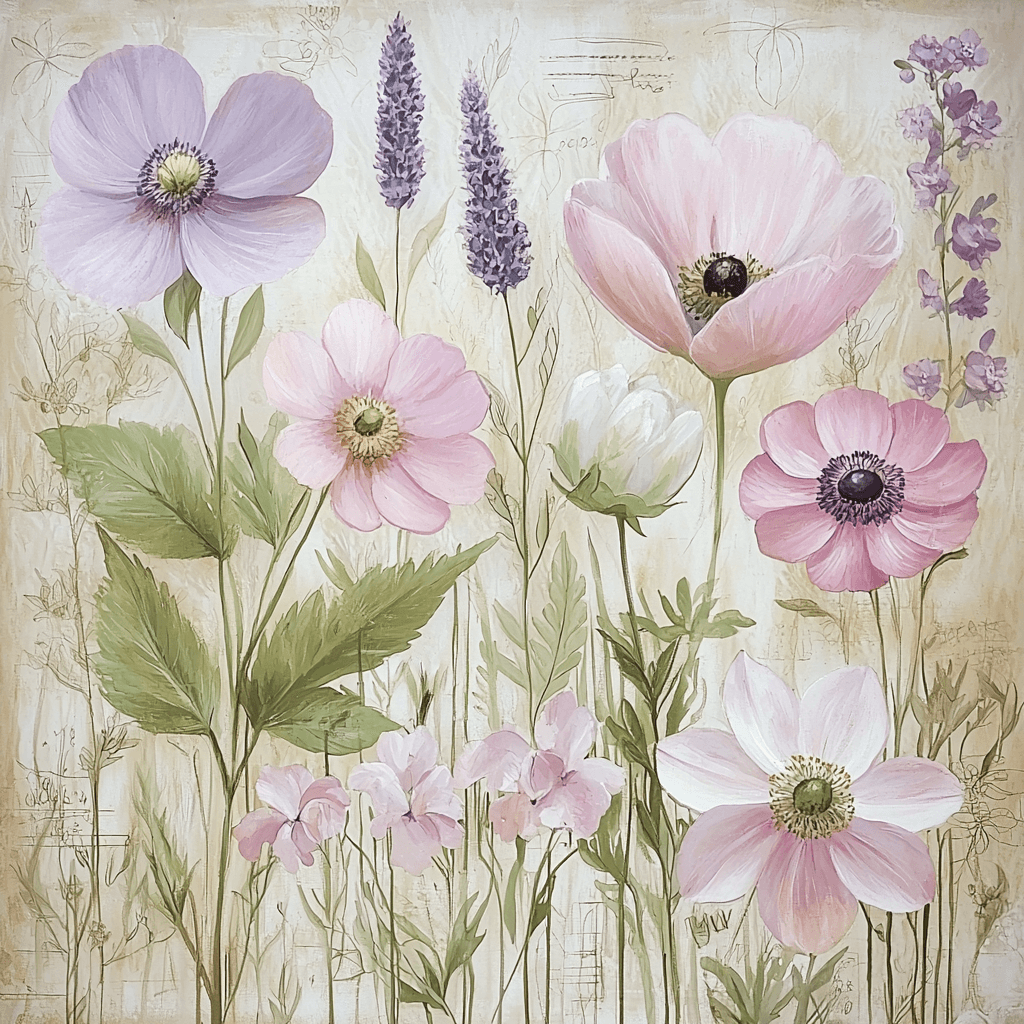 Leonardo Da Vinci Inspired Ethereal Flora Number Painting