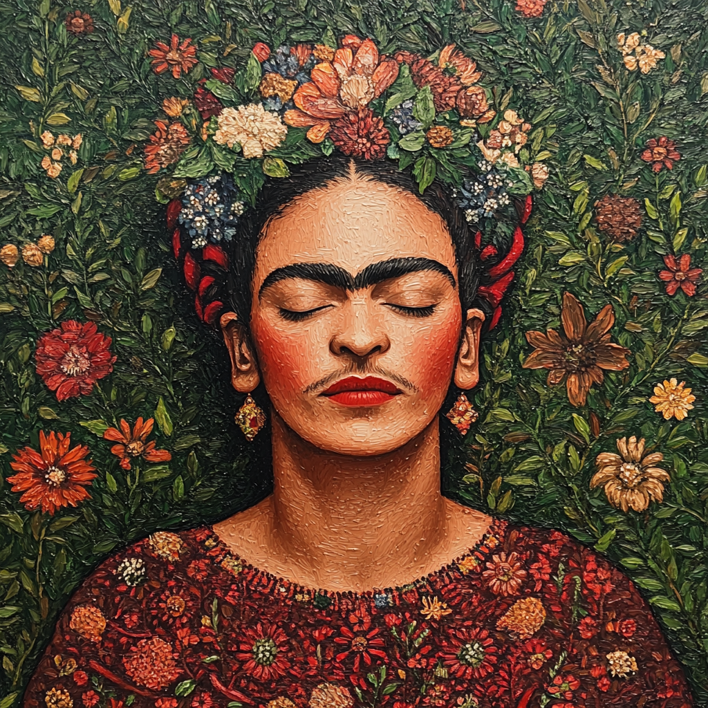 Frida Kahlo Inspired Floral Portrait Number painting
