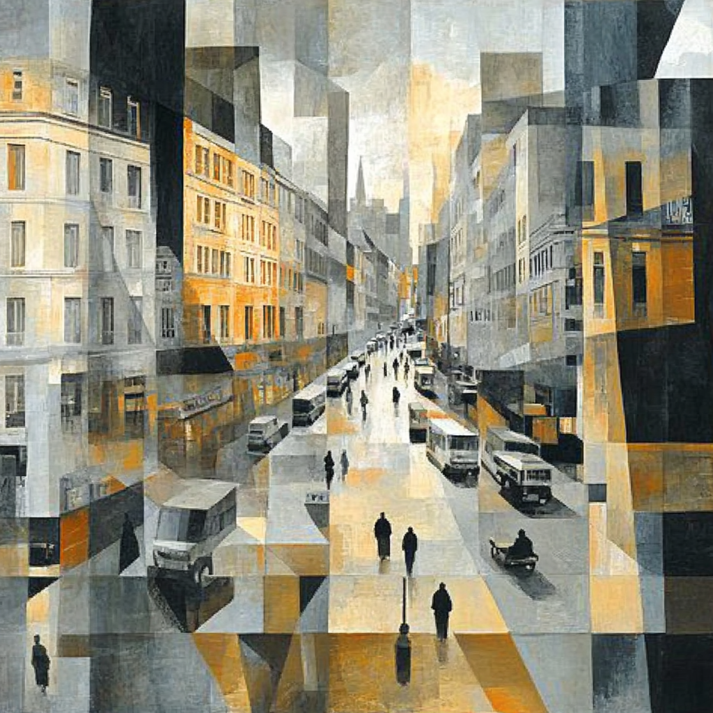 Picasso Inspired Fragmented Urban Street Scene paint by numbers