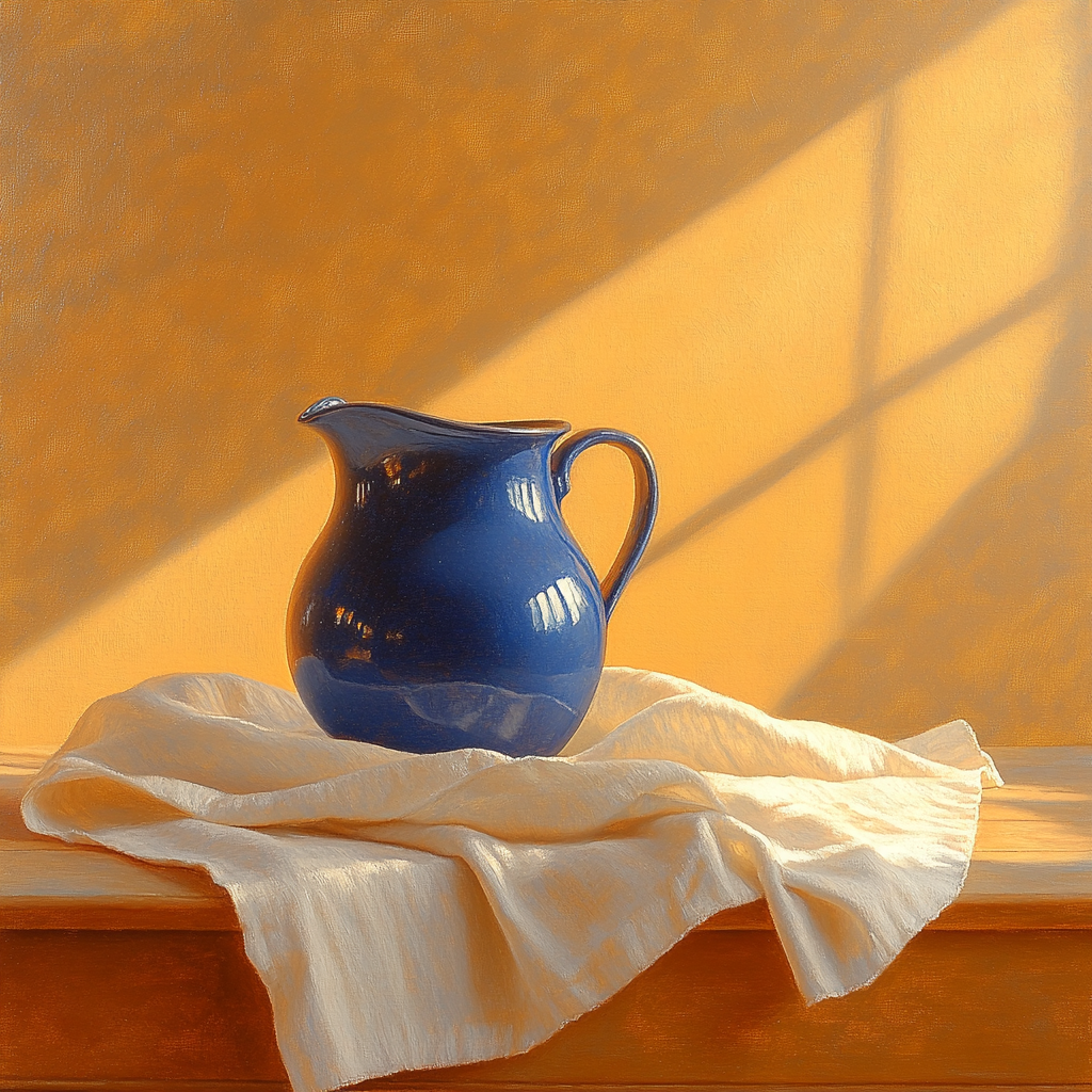 Johannes Vermeer Inspired Quiet Still Life With Blue Jug And Linen Numbered painting kits