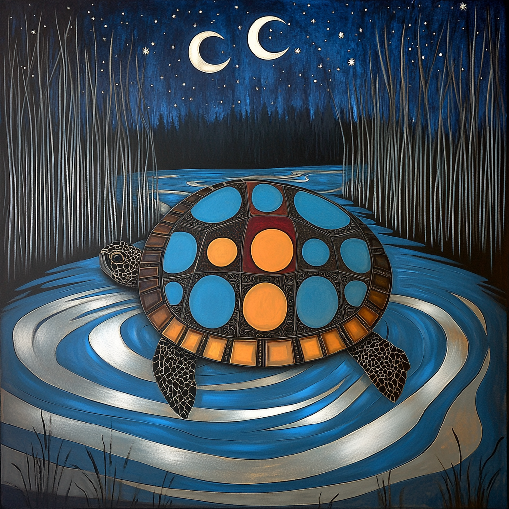 Norval Morrisseau Inspired Moonlit Turtle Of The Deep Stream DIY paint by numbers