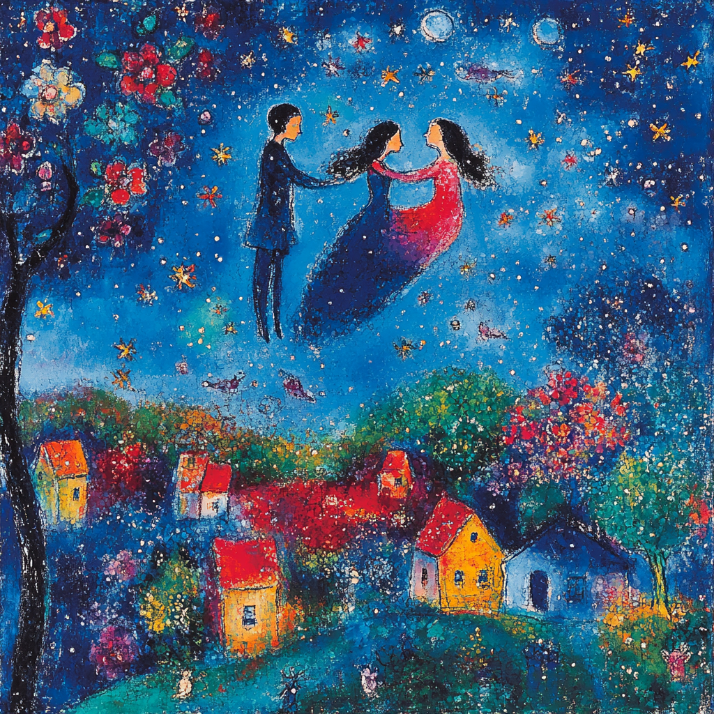 Marc Chagall Inspired Starlit Lovers paint by color