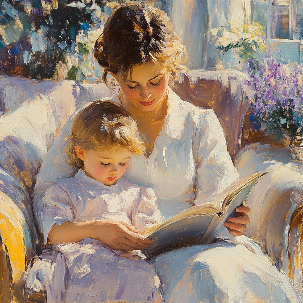 Mary Cassatt Inspired Family Reading Time paint by color
