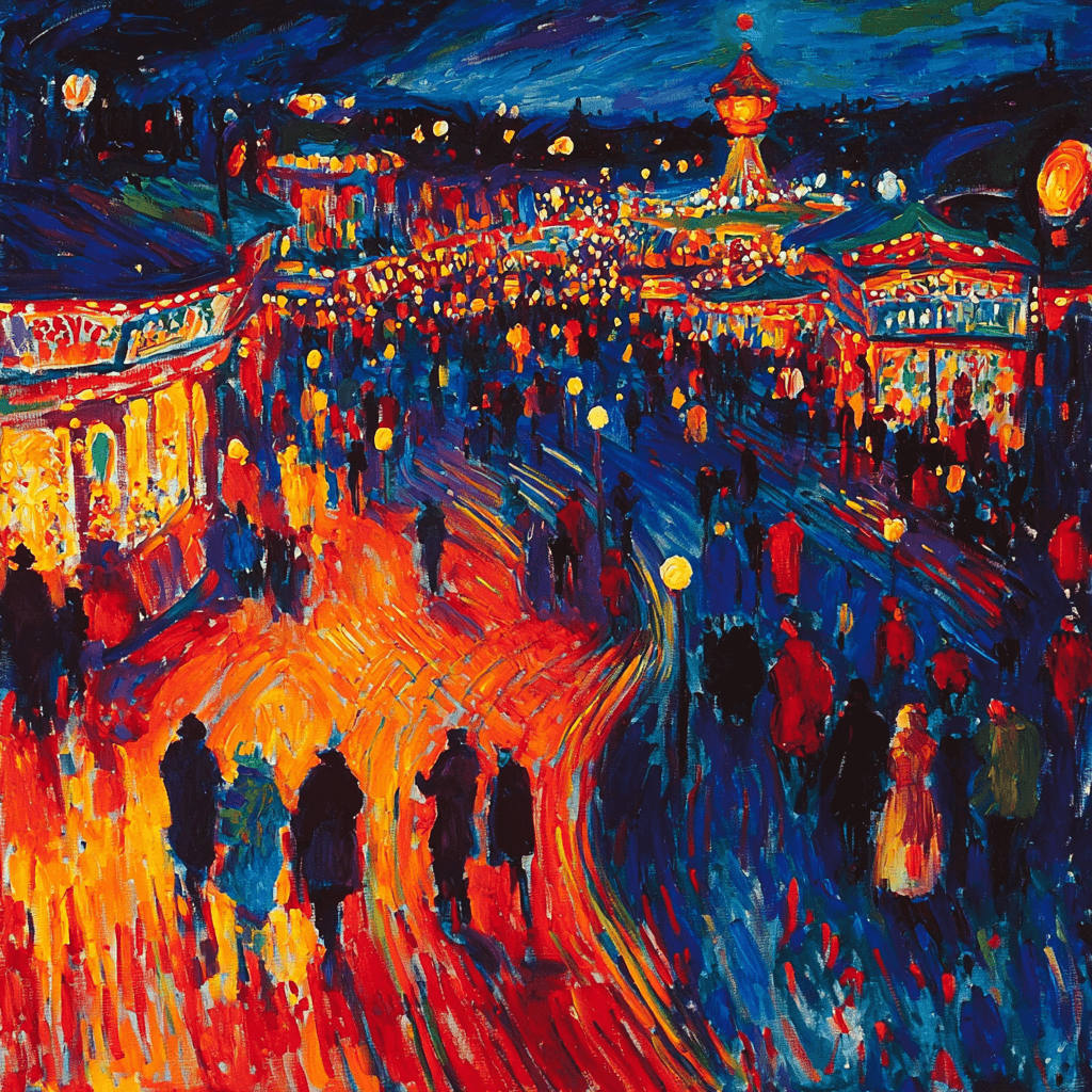 Ernst Ludwig Kirchner Inspired Expressionist Night Carnival Number Painting