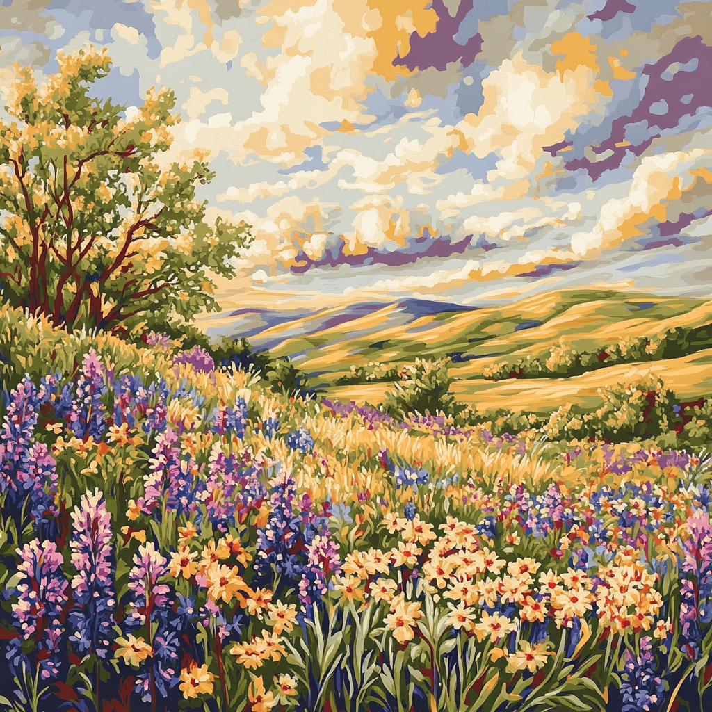 J. E. H. MacDonald Inspired Meadow Of Wildflower Rhythms DIY paint by numbers