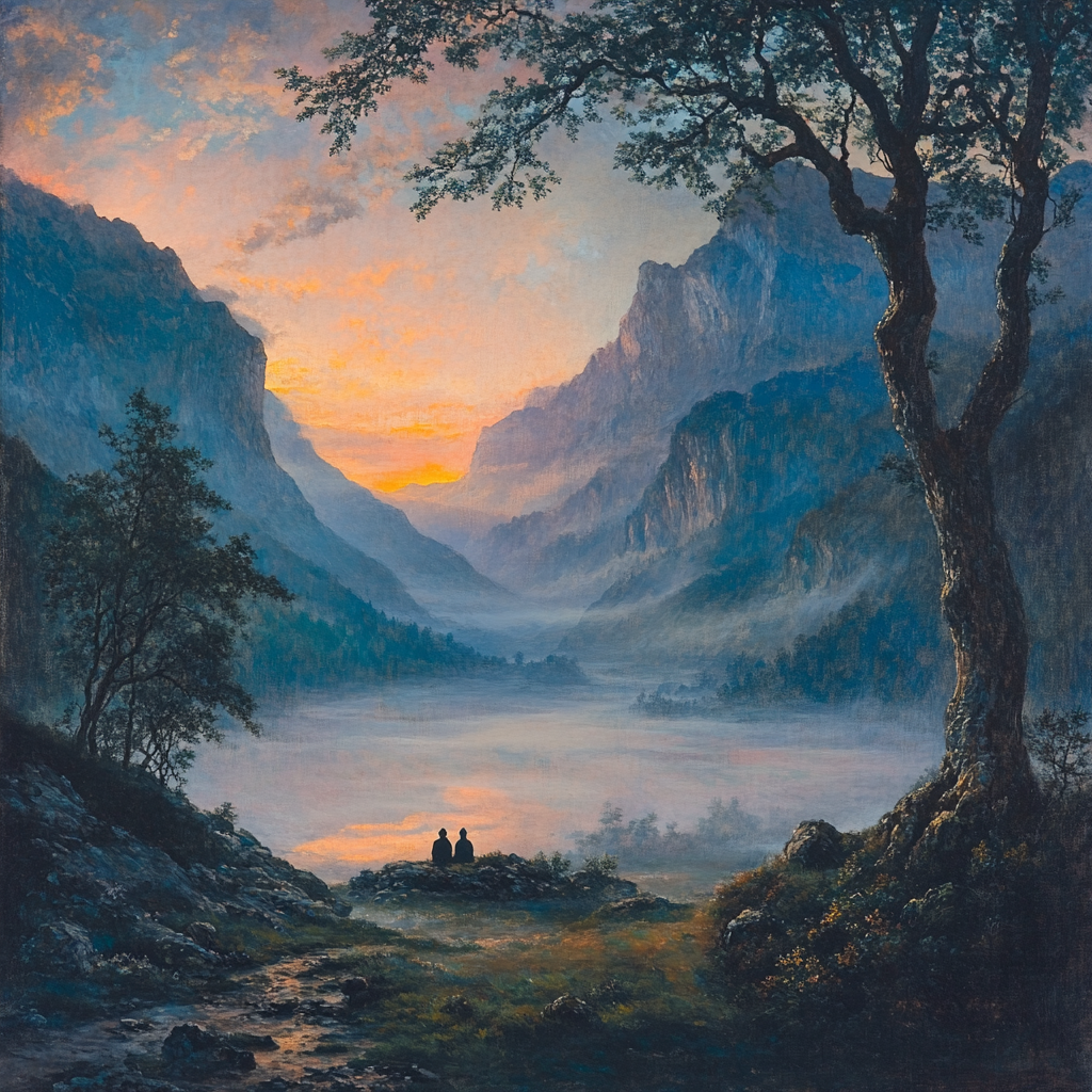 Caspar David Friedrich Inspired Mountain Dawn paint by color