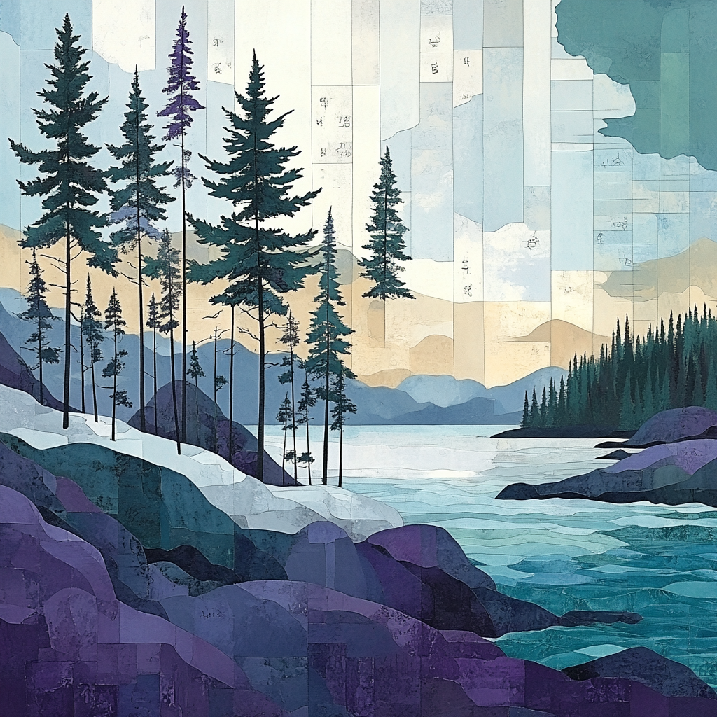 Franklin Carmichael Inspired Pine Silhouettes On Twilight Shore paint by numbers