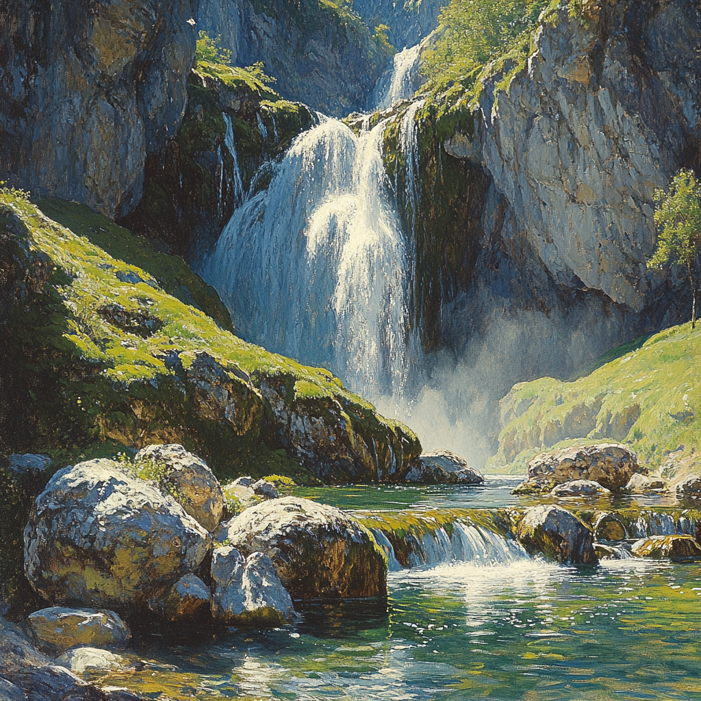 Leonardo Da Vinci Inspired Misty Waterfall Study Numbered painting kits