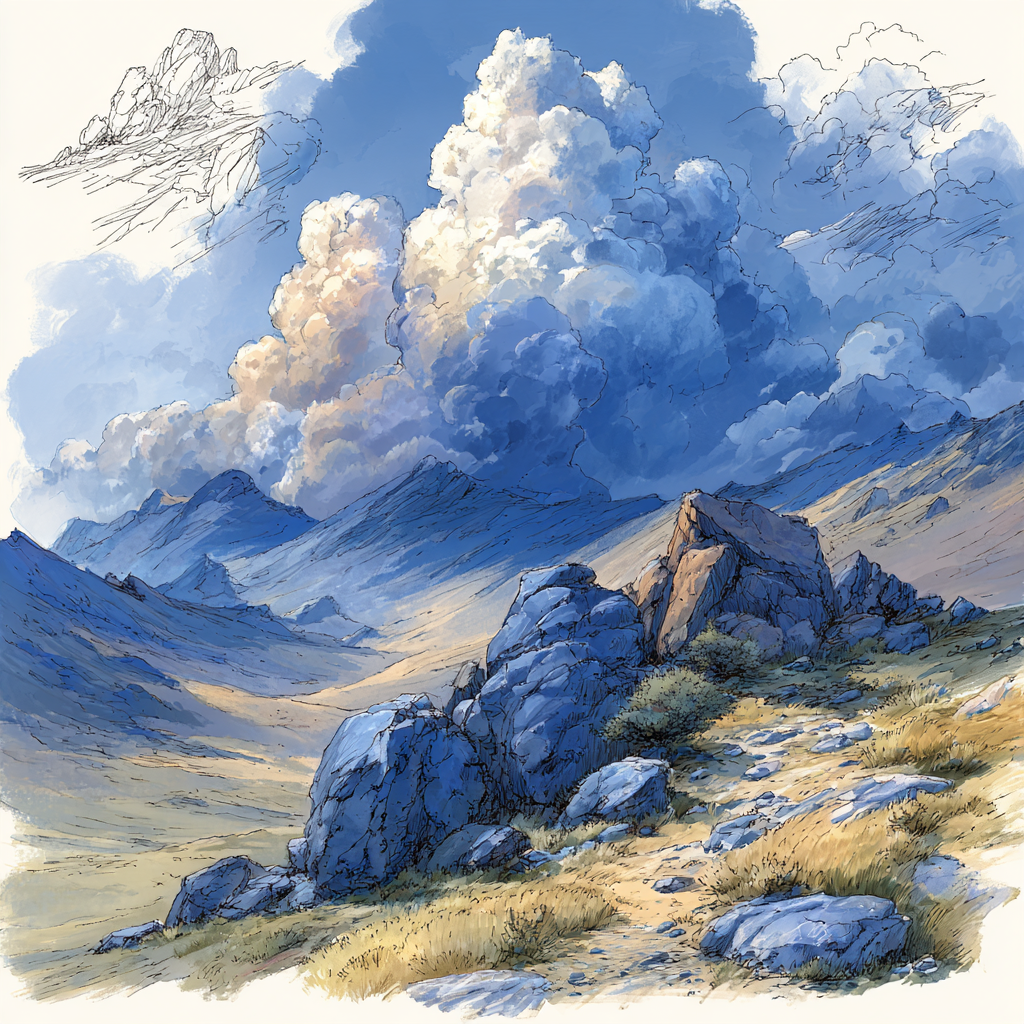Leonardo Da Vinci Inspired Alpine Cloud Study paint by color