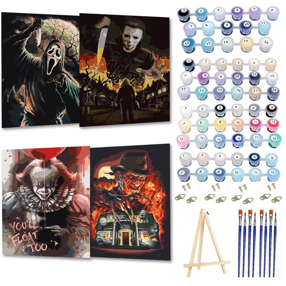 4 Pack Halloween Paint By Numbers Kit For Adults