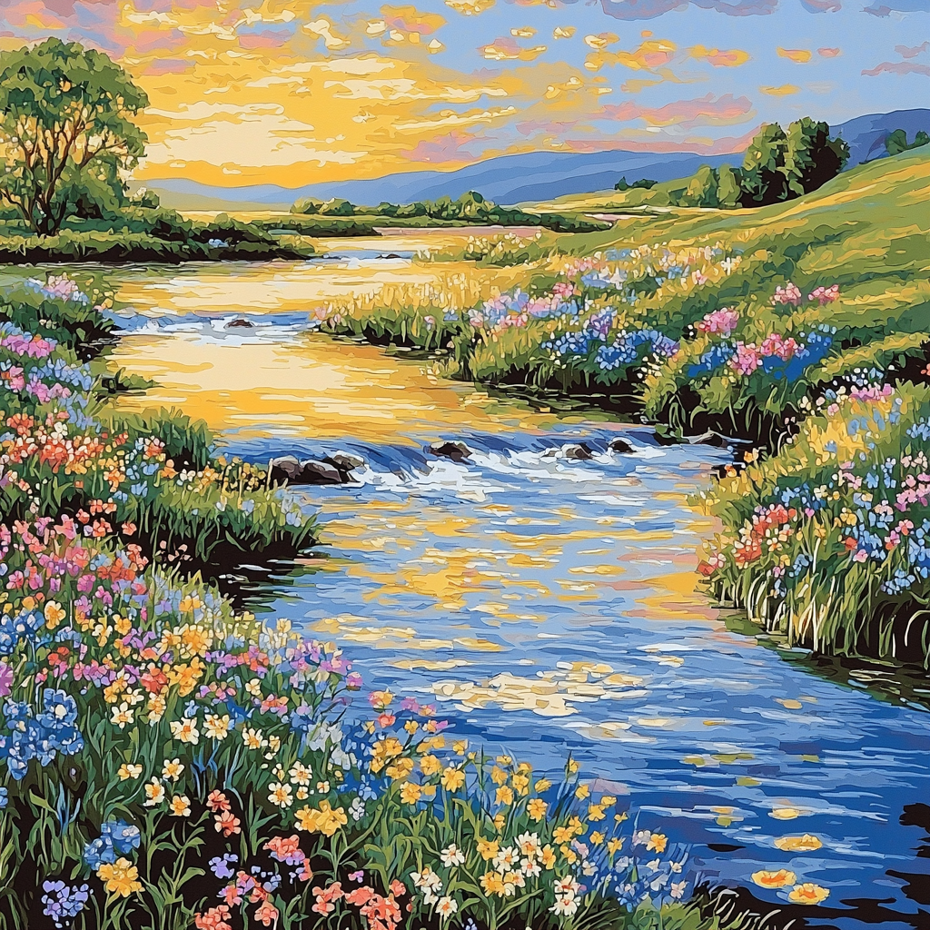 Hiroshige Inspired Serene Riverscape Paint By Number