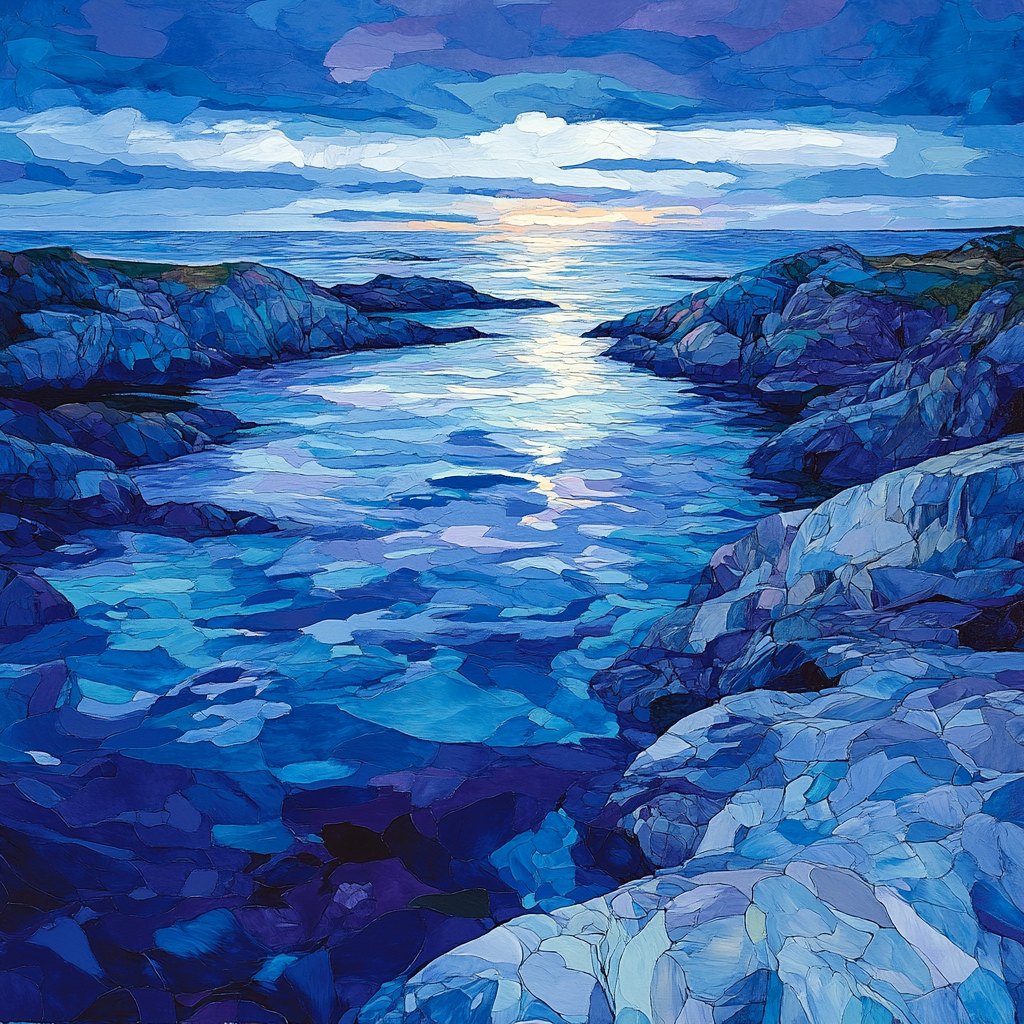 Frederick Varley Inspired Indigo Dusk Over Rocky Shoreline Number painting
