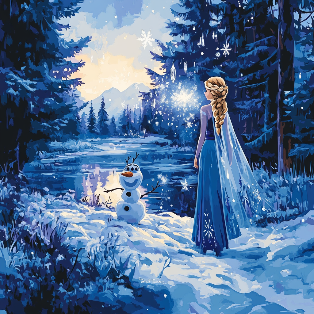 Elsa And Olaf Snowy Surprise Number painting