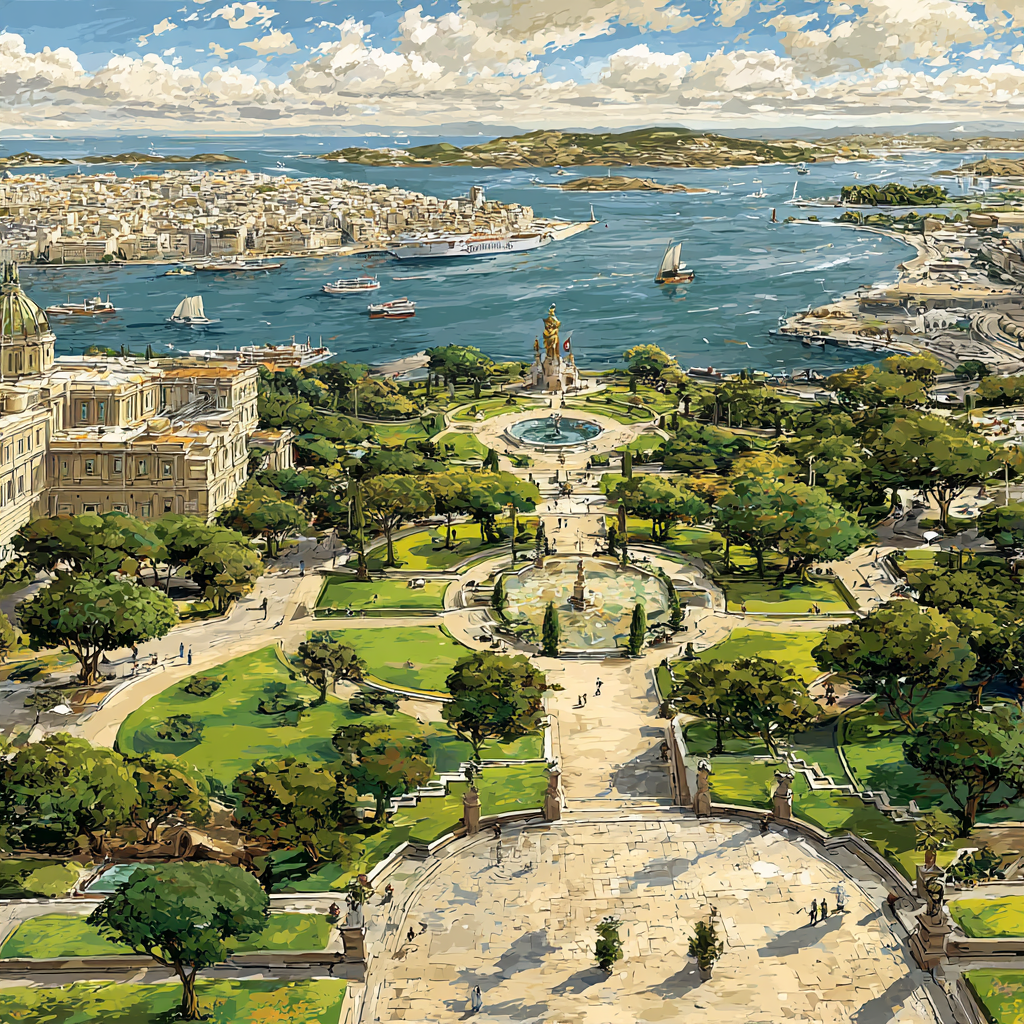 Montjuic Park Overlooking Barcelona Harbor Spain Paint by numbers kits