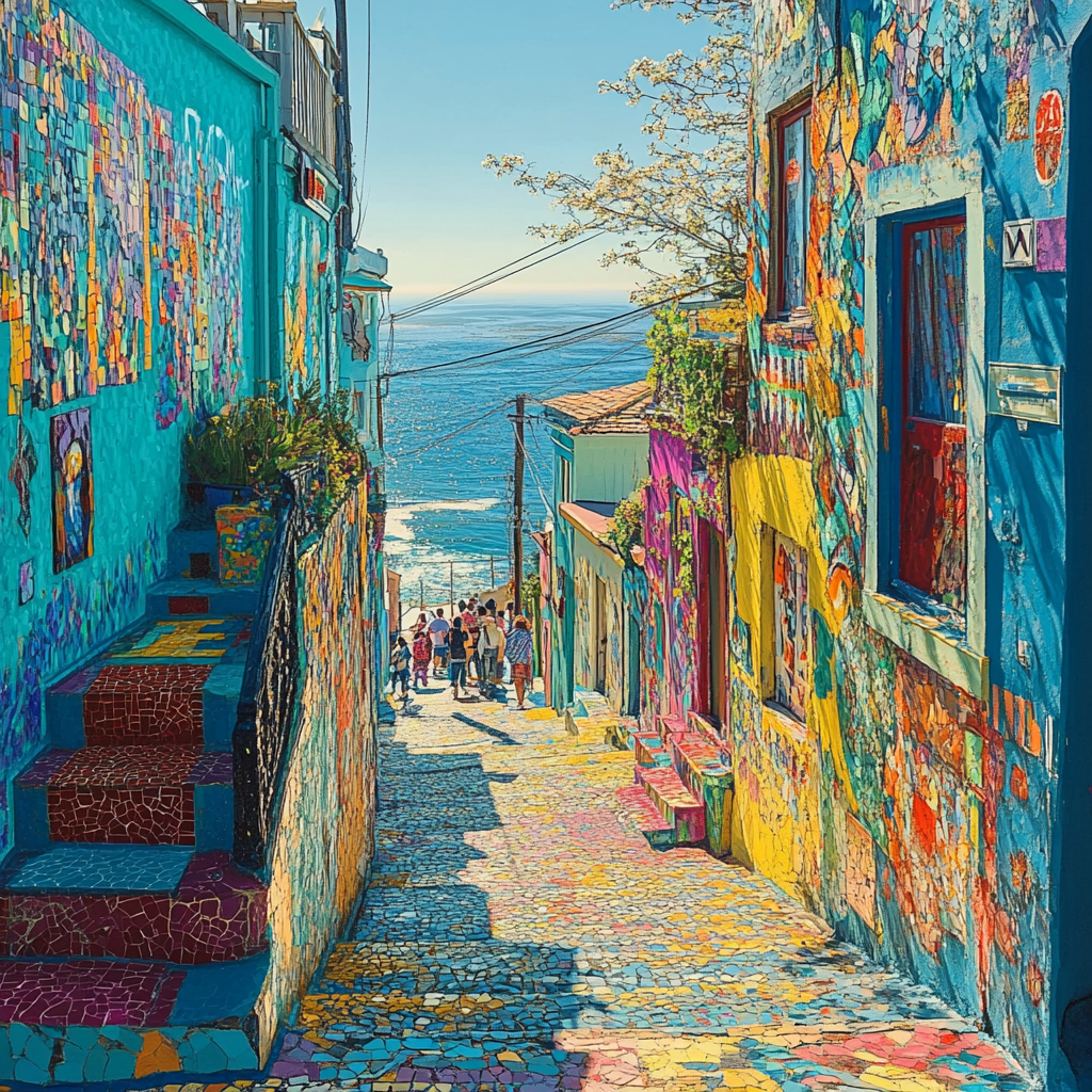 Vibrant Alley Of Valparaiso Chile paint by number