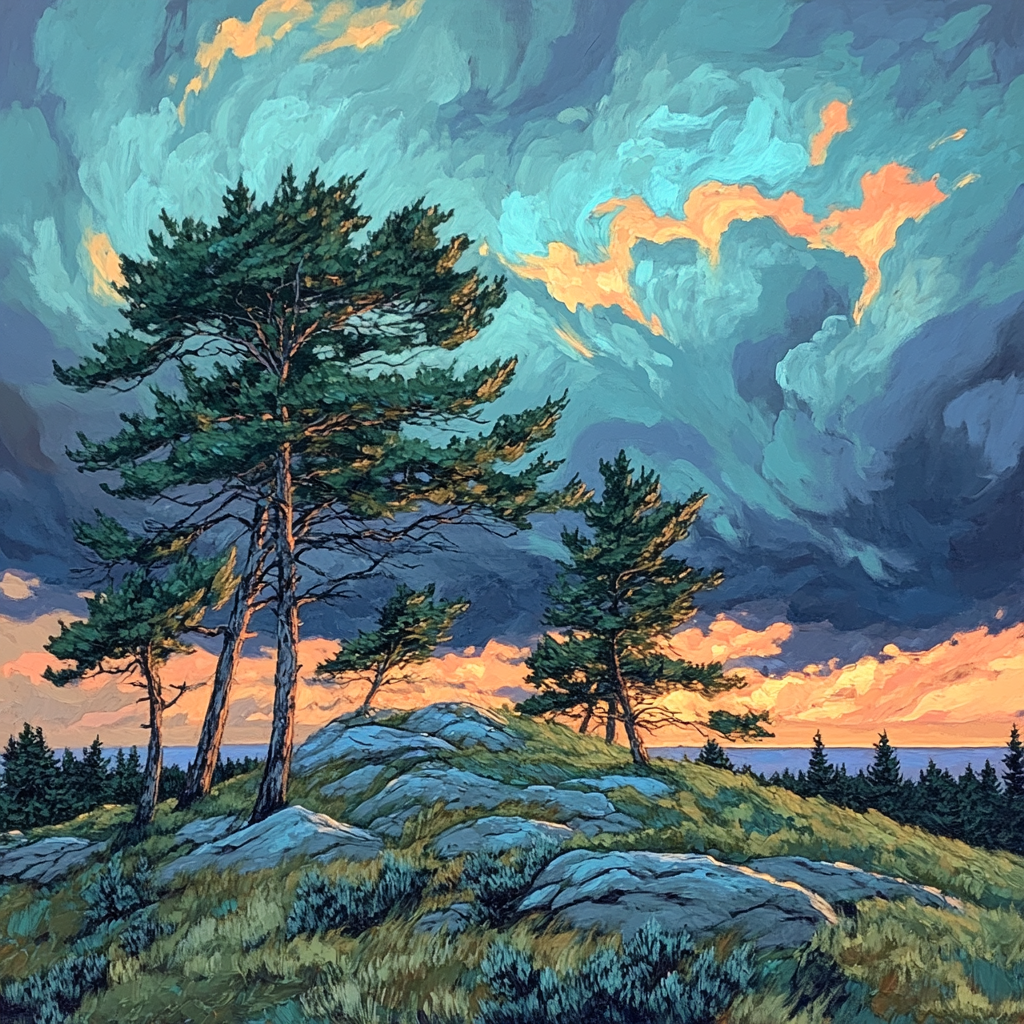 Frederick Varley Inspired Storm-Charged Pine Ridge At Dusk paint by number