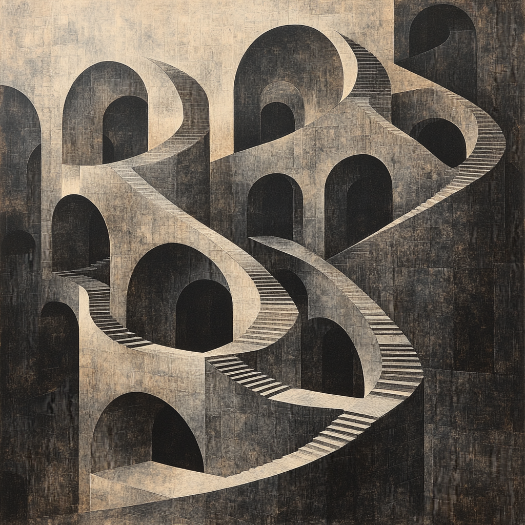 M.C. Escher Inspired Paradox Loop Architecture Painting by numbers kit