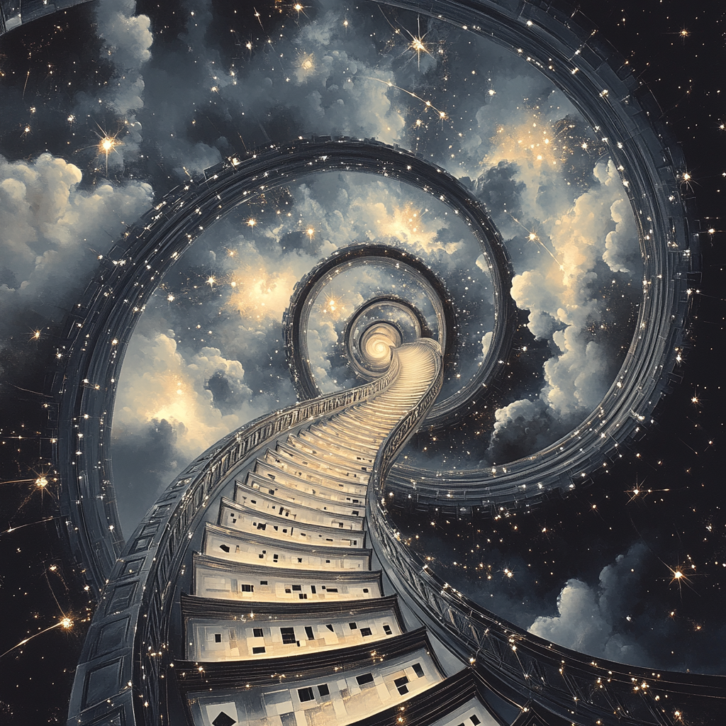 M.C. Escher Inspired Infinite Stair Nebula paint by numbers