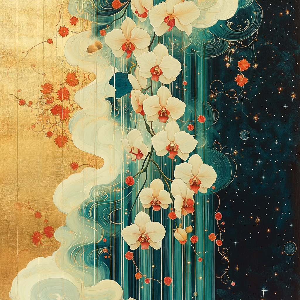 Alphonse Mucha Inspired Nebula Orchid Cascade Painting by numbers kit