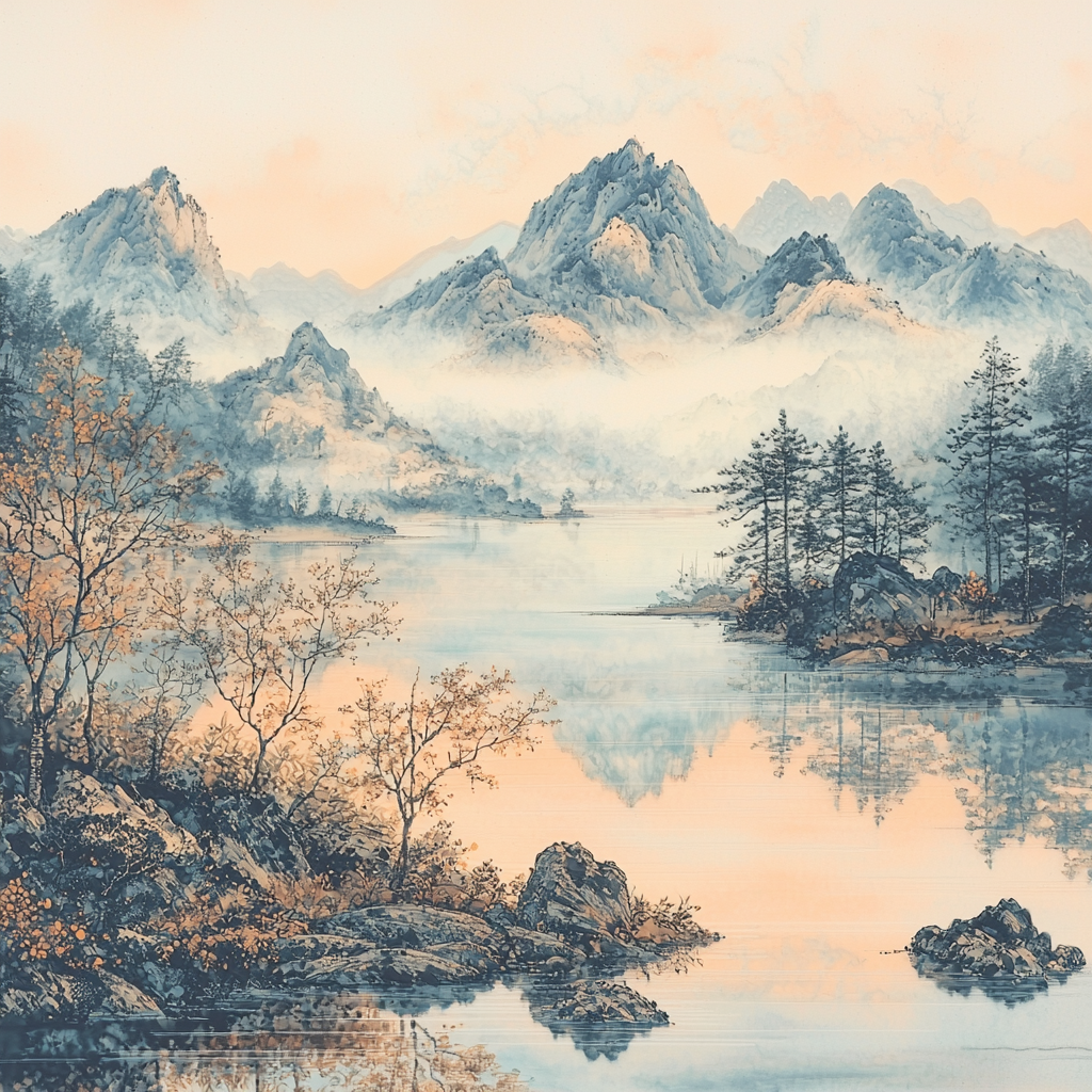 Zhao Mengfu Inspired Mystical Horizon Paint By Numbers