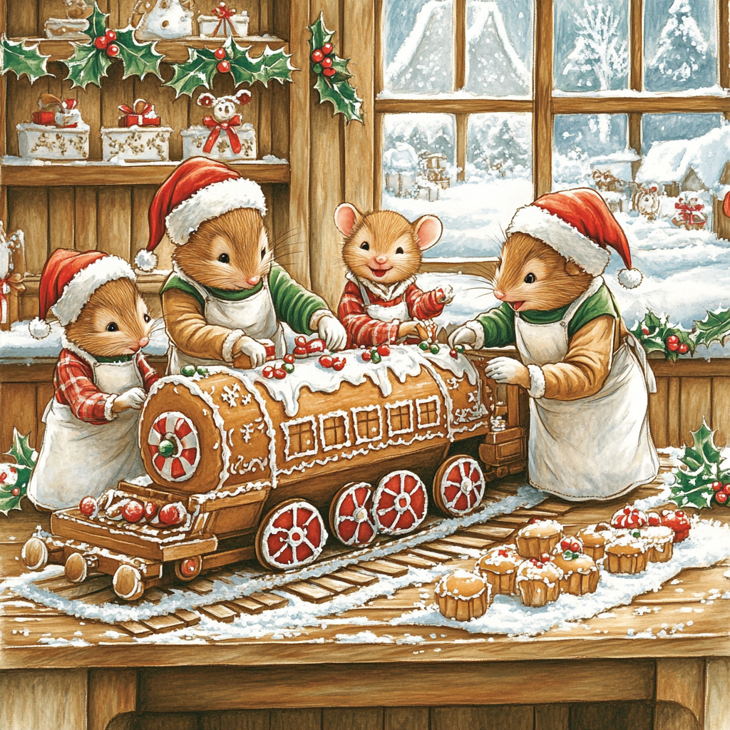 Mouse Family Gingerbread Workshop paint by numbers