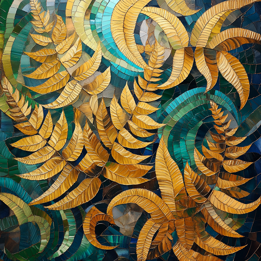 Gustav Klimt Inspired Golden Fern Mosaic DIY paint by numbers