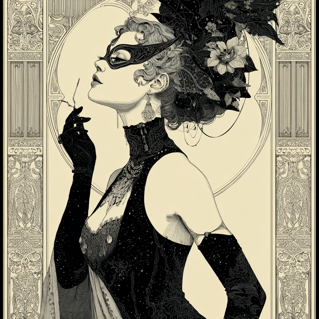 Aubrey Beardsley Inspired Masquerade Number painting