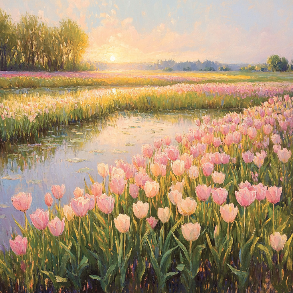 Monet Inspired Dawn Over Tulip Gardens paint by numbers
