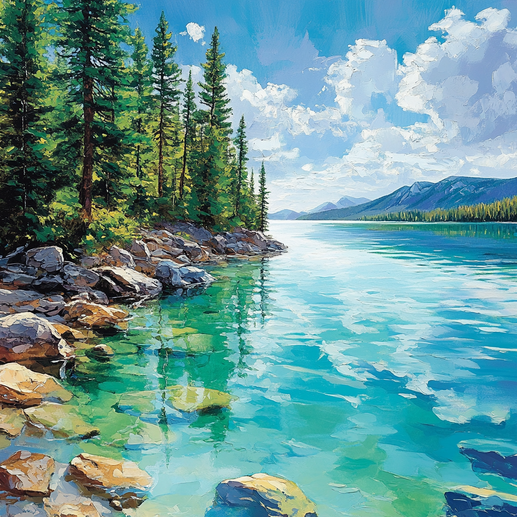 Franklin Carmichael Inspired Pine Screen Against Turquoise Lake painting number kit