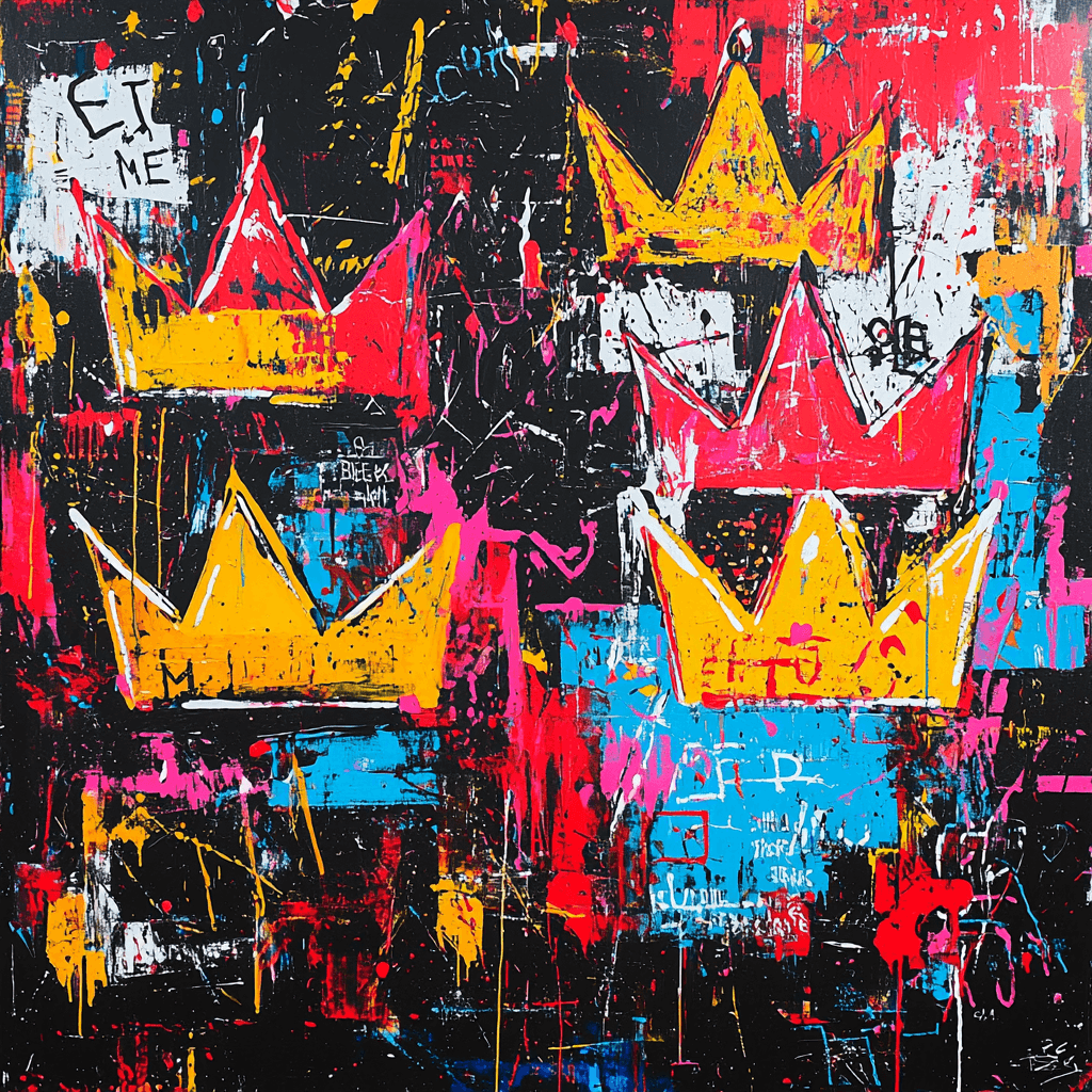 Jean-Michel Basquiat Inspired Crown Of Thoughts Number Painting