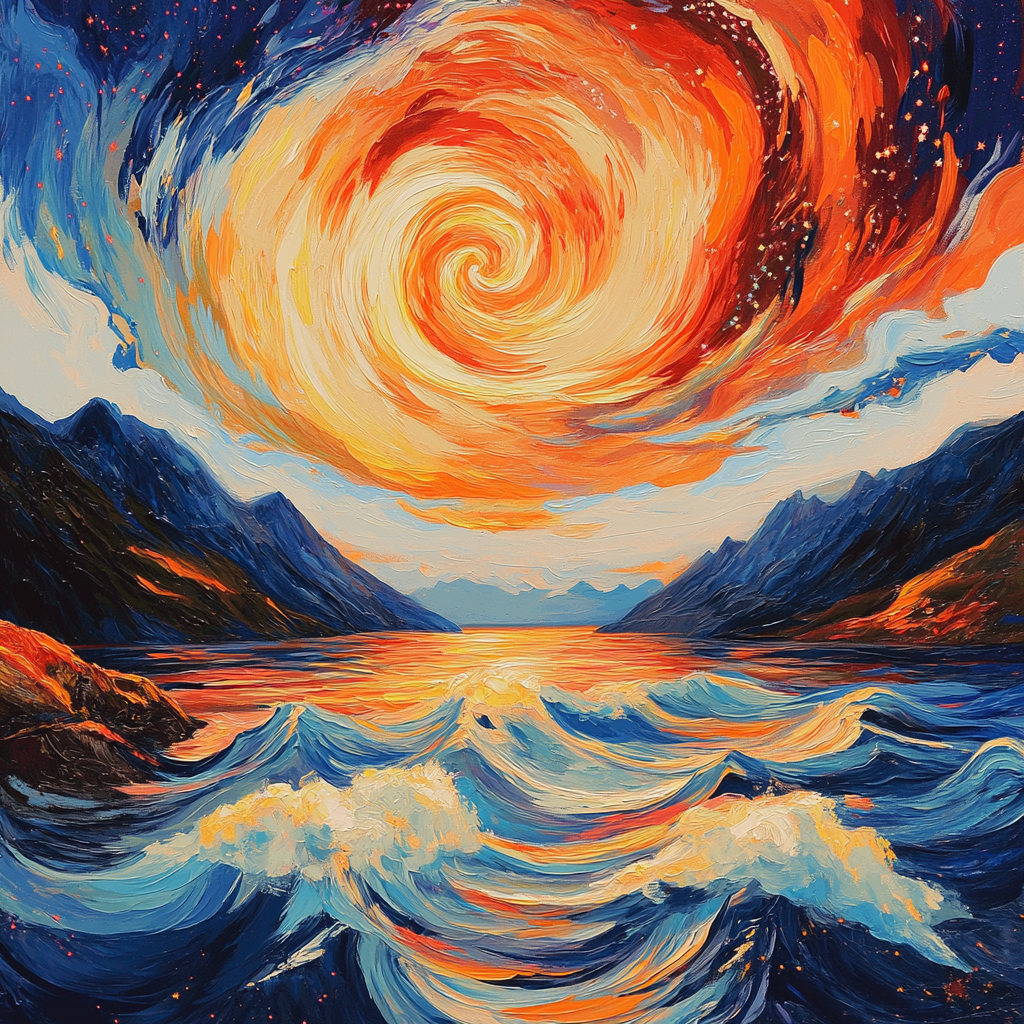 Edvard Munch Inspired Cosmic Fjord Waves paint by color