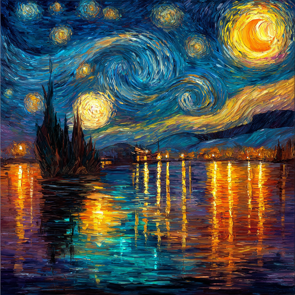 Van Gogh Inspired Starry Lake DIY paint by numbers