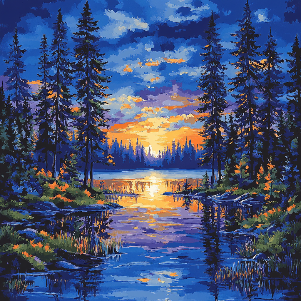 J E H MacDonald Inspired Twilight Pines By A Serene Lake Painting by numbers kit