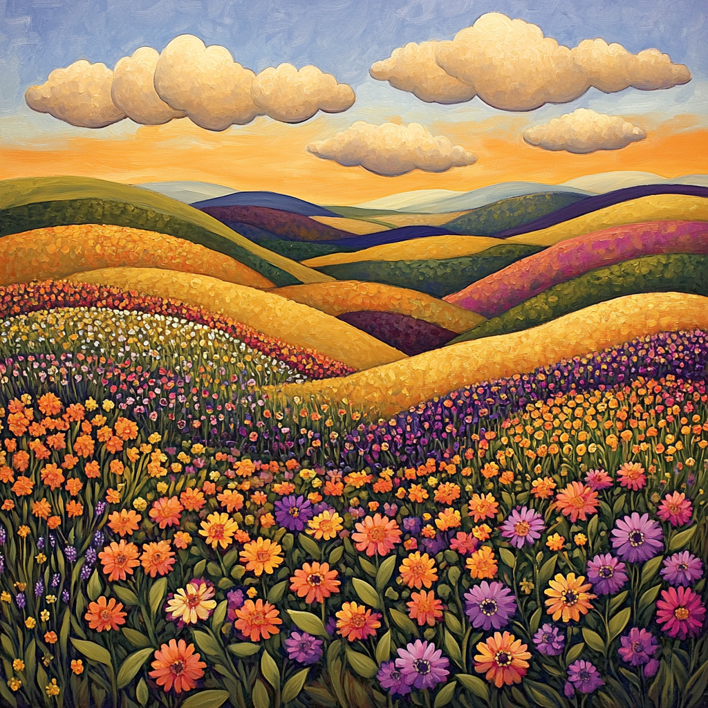 J. E. H. MacDonald Inspired Meadow Of Wildflowers And Layered Sky Numbered painting kits