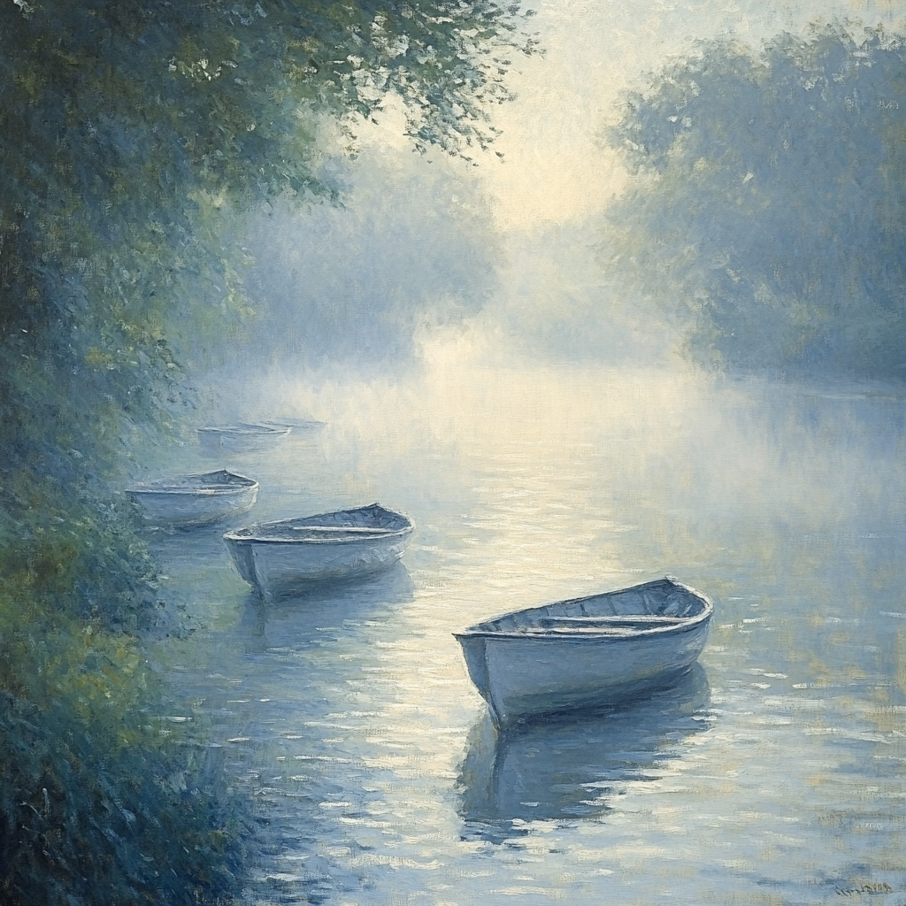 Claude Monet Inspired Misty River With Rowboats Paint by numbers kits